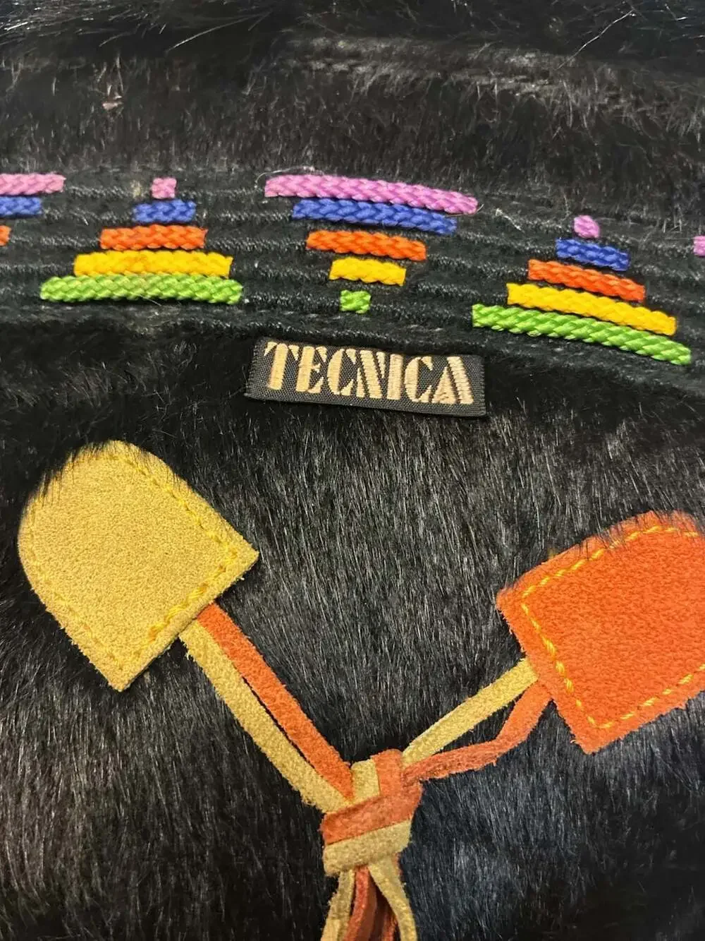 Tecnica Skandia Vintage Black Goat Fur Après-Ski Boots with Tribal Embroidery
